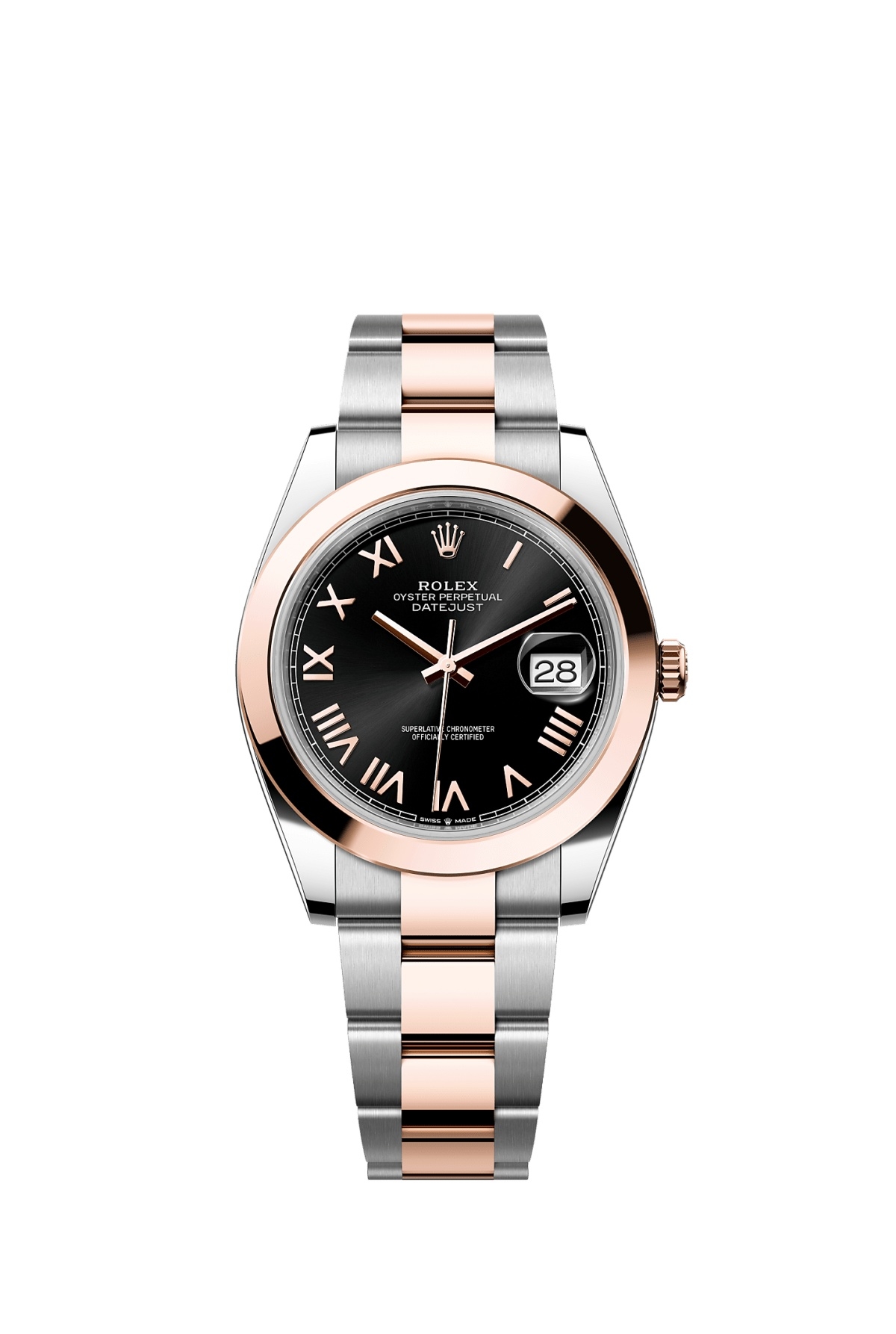 Rolex 126301-0023 : Datejust 41 Stainless Steel - Everose - Smooth / Black Roman / Oyster