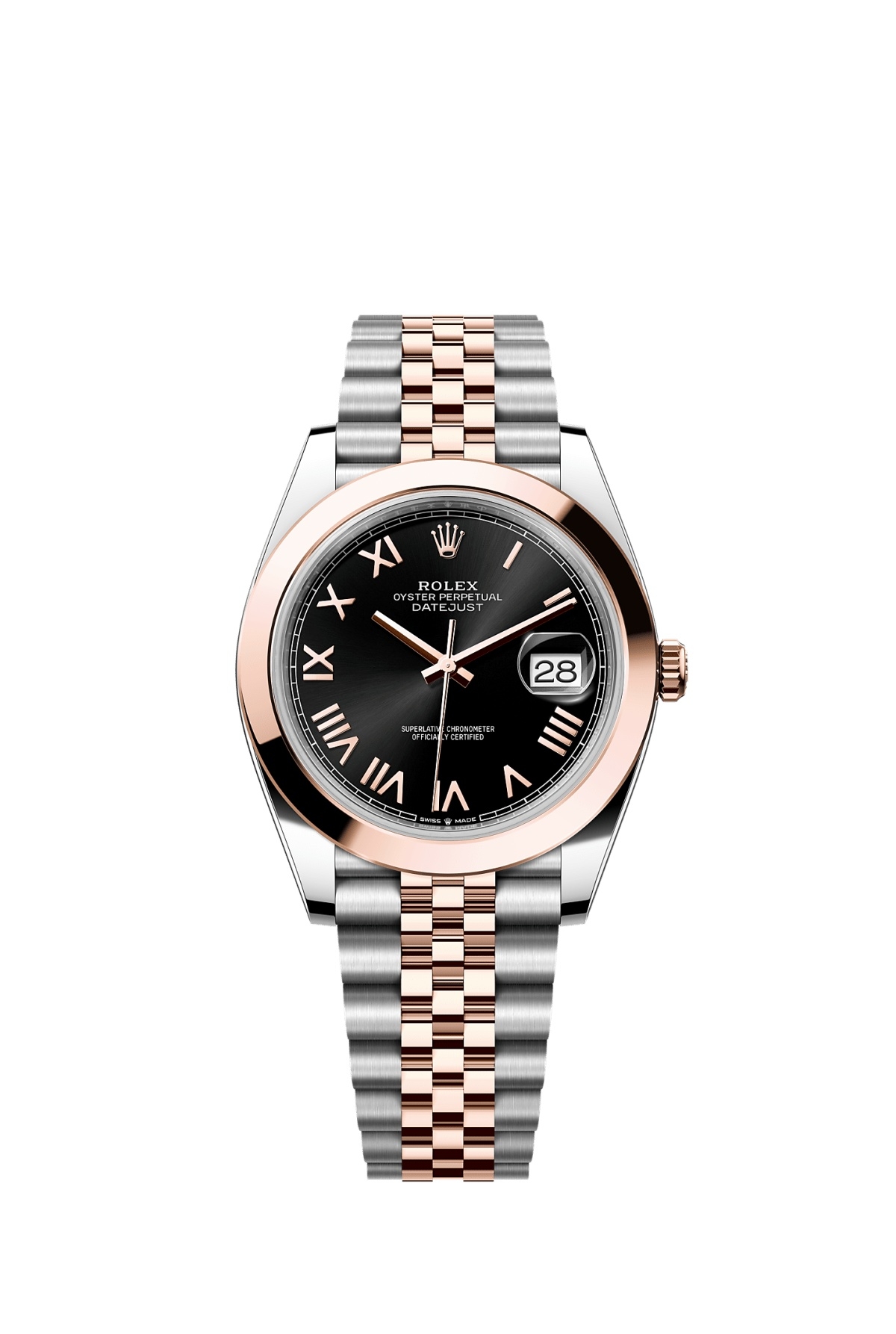Rolex 126301-0024 : Datejust 41 Stainless Steel - Everose - Smooth / Black Roman / Jubilee