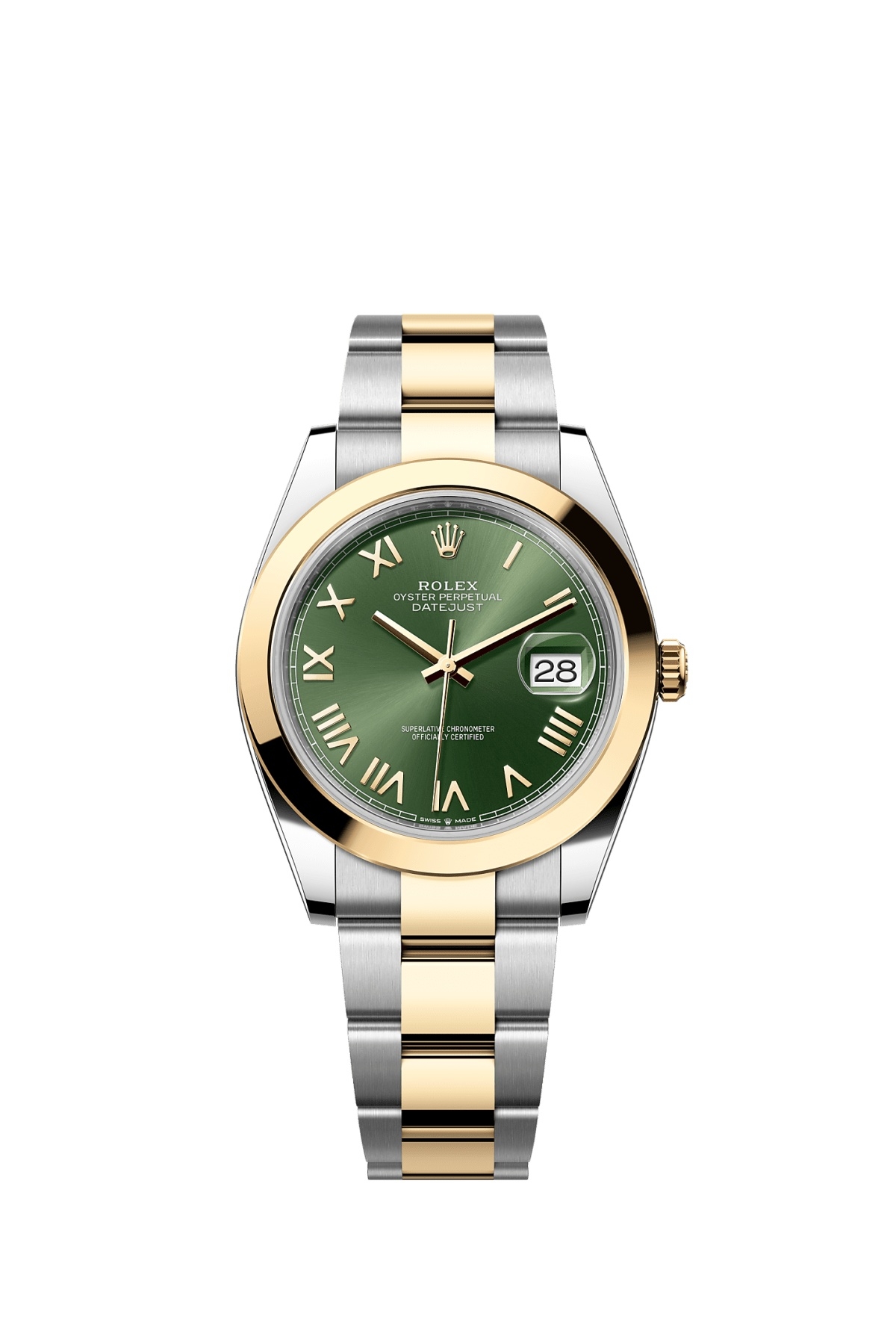 Rolex 126303-0023 : Datejust 41 Stainless Steel - Yellow Gold - Smooth / Green Roman / Oyster