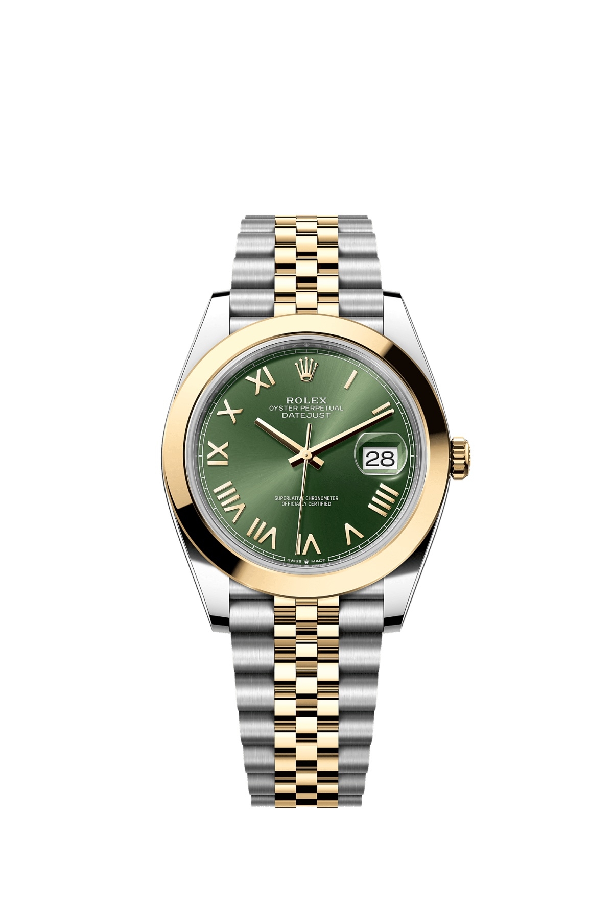 Rolex 126303-0024 : Datejust 41 Stainless Steel - Yellow Gold - Smooth / Green Roman / Jubilee