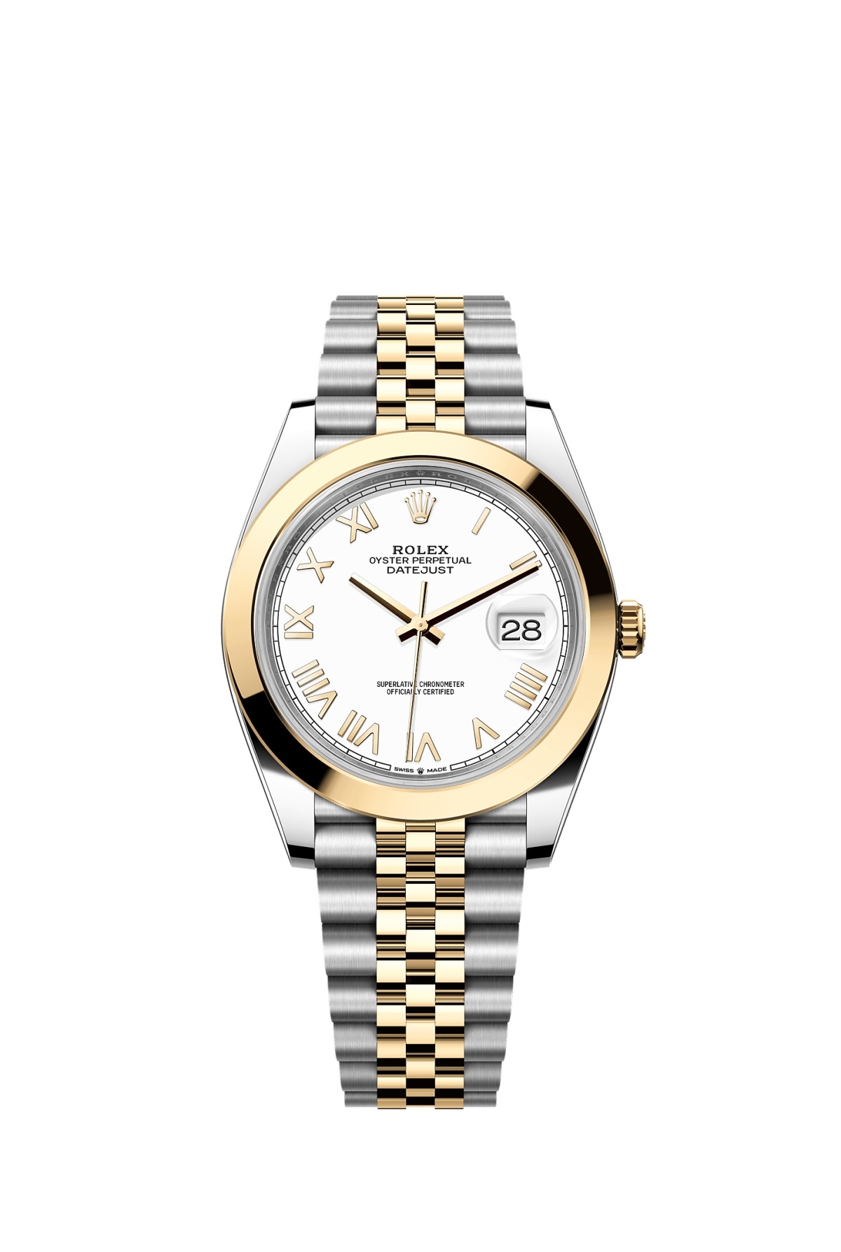 Rolex 126303-0026 : Datejust 41 Stainless Steel - Yellow Gold - Smooth / White Roman / Jubilee