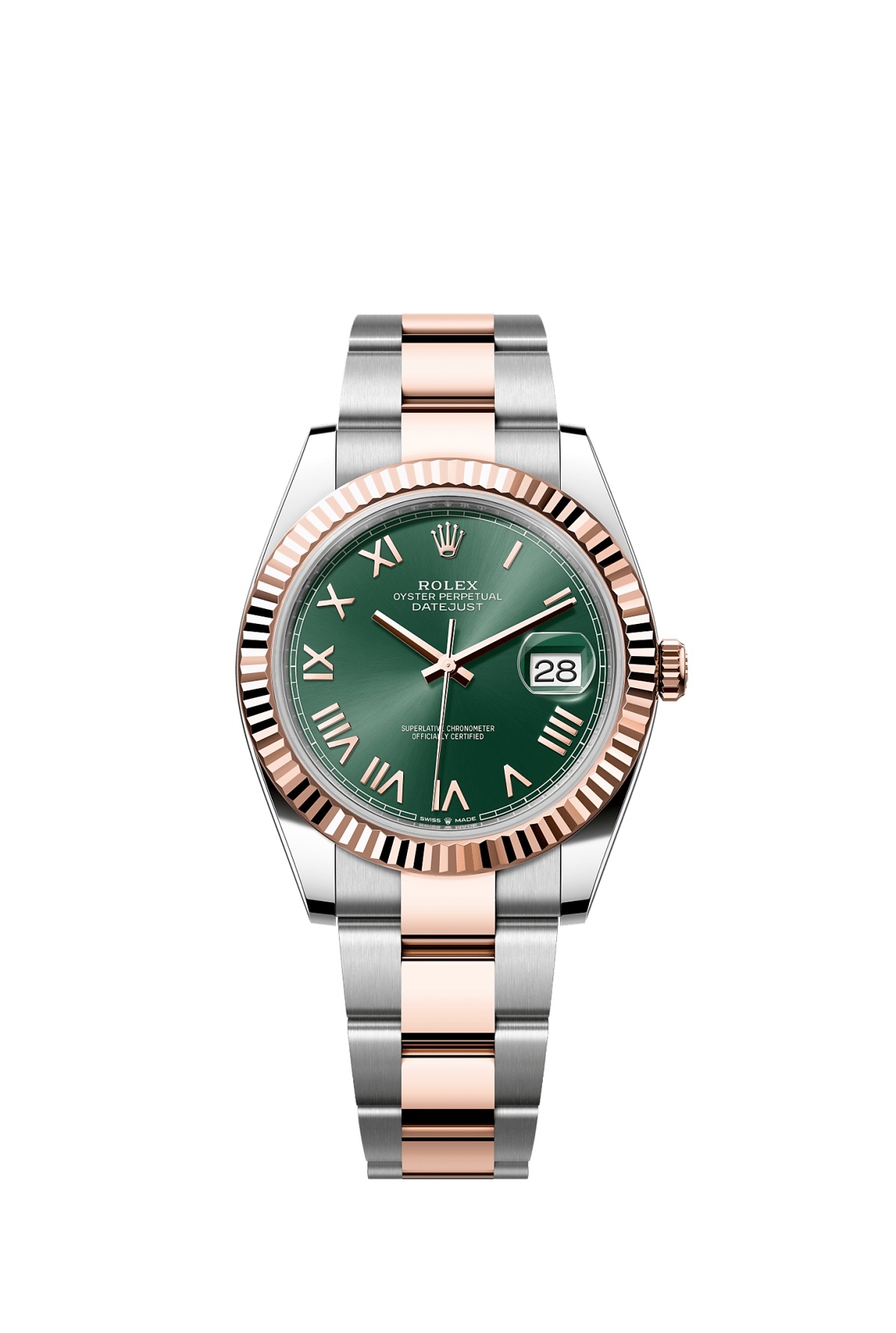 Rolex 126331-0021 : Datejust 41 Stainless Steel - Everose - Fluted / Mint Green Roman / Oyster