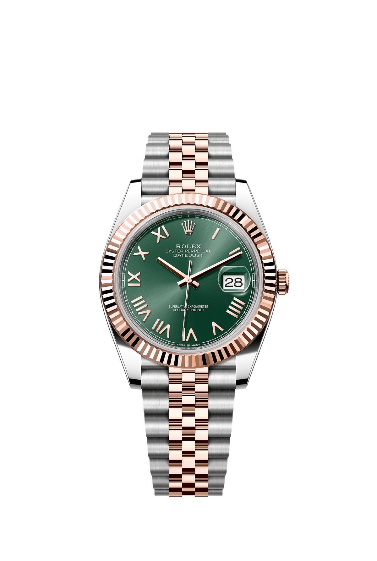 Rolex 126331-0022 : Datejust 41 Stainless Steel - Everose - Fluted / Mint Green Roman / Jubilee