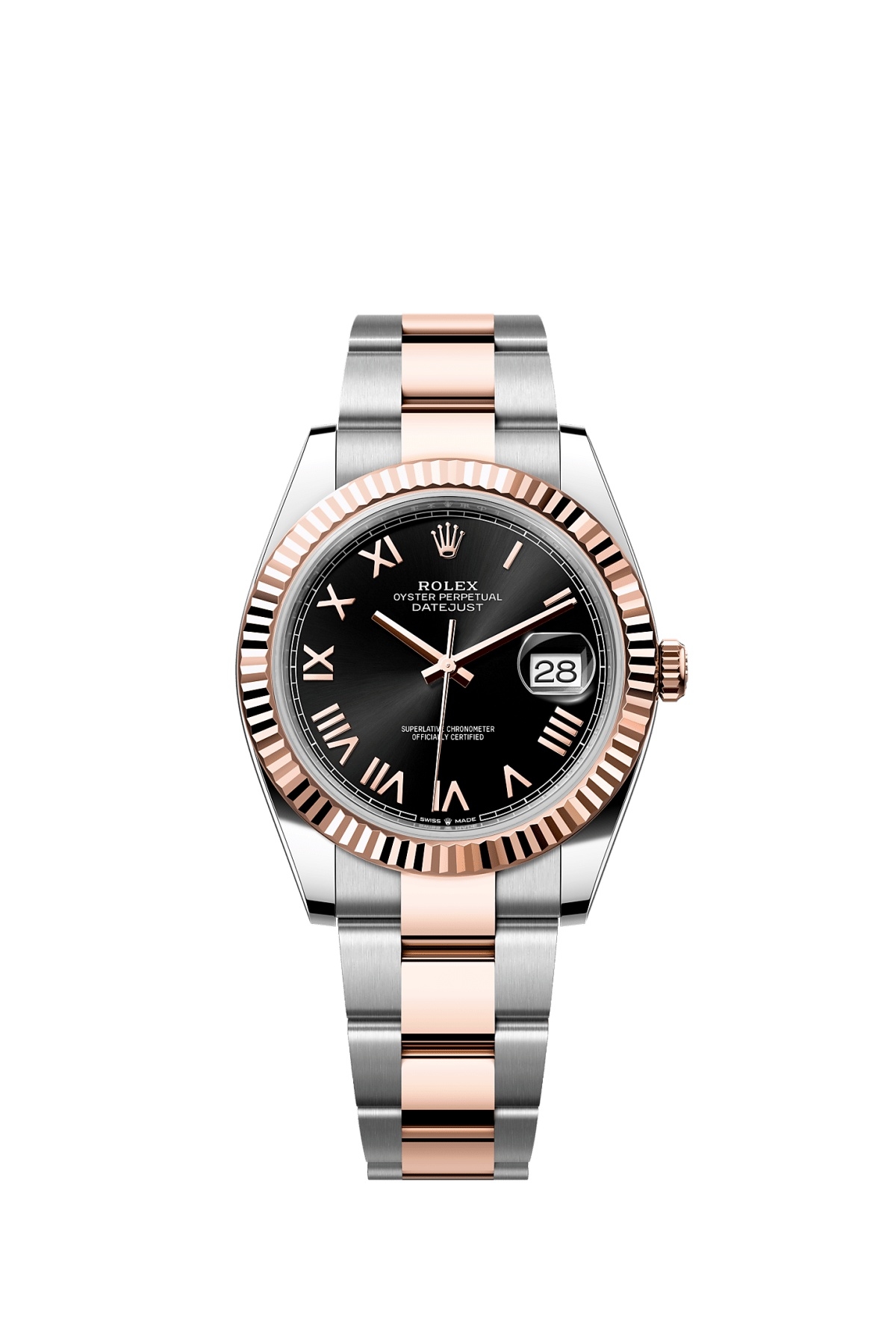 Rolex 126331-0023 : Datejust 41 Stainless Steel - Everose - Fluted / Black Roman / Oyster