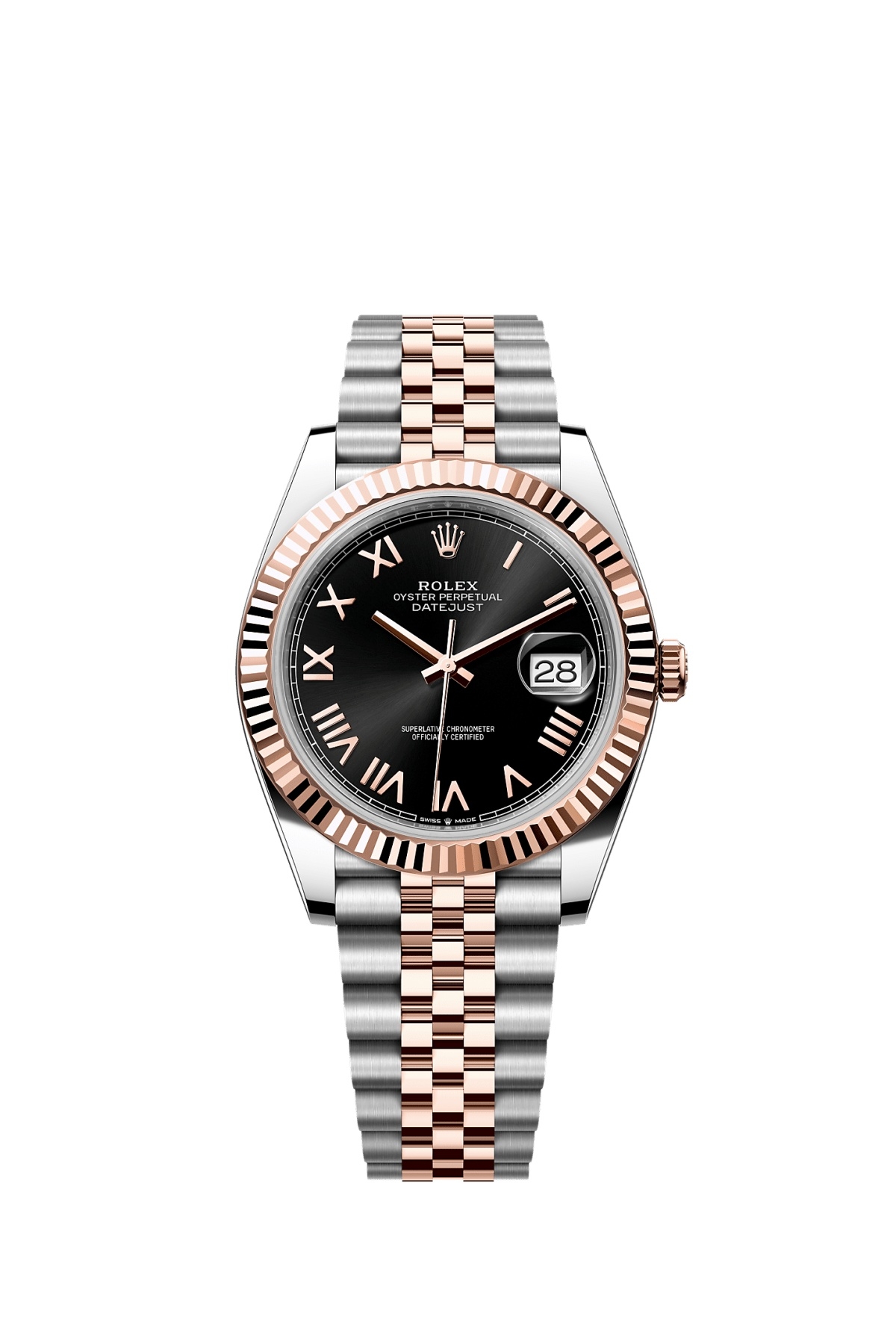 Rolex 126331-0024 : Datejust 41 Stainless Steel - Everose - Fluted / Black Roman / Jubilee