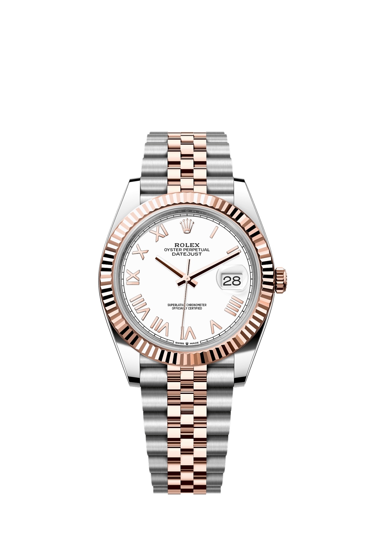 Rolex 126331-0026 : Datejust 41 Stainless Steel - Everose - Fluted / White Roman / Jubilee