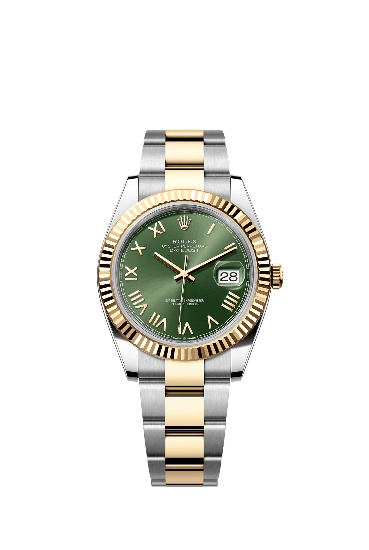 Rolex 126333-0023 : Datejust 41 Stainless Steel - Yellow Gold - Fluted / Green Roman / Oyster