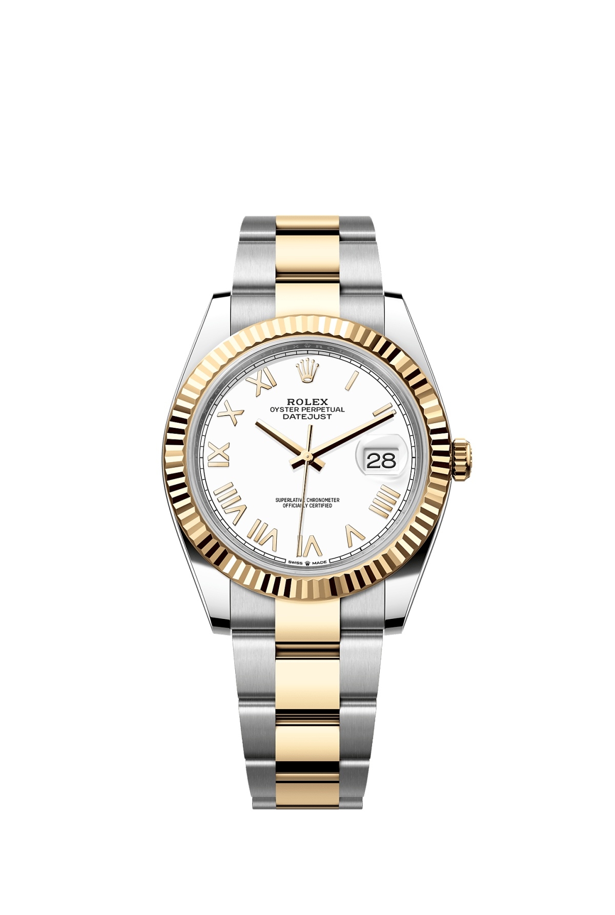 Rolex 126333-0025 : Datejust 41 Stainless Steel - Yellow Gold - Fluted / White Roman / Oyster