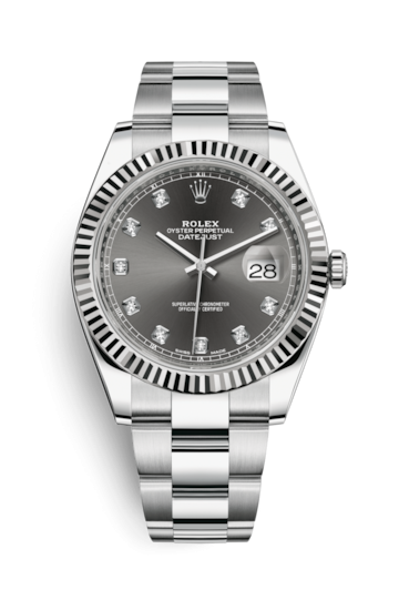 Rolex 126334-0005 : Datejust 41 Stainless Steel Fluted / Oyster / Dark Rhodium - Diamond
