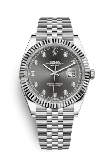 Rolex 126334-0006 : Datejust 41 Stainless Steel Fluted / Jubilee / Dark Rhodium - Diamond