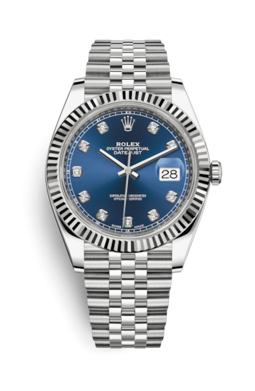 Rolex 126334-0016 : Datejust 41 Stainless Steel Fluted / Jubilee  / Blue - Diamond