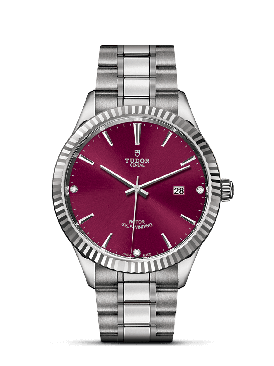 Tudor 12710-0019 : Style 41 Stainless Steel / Fluted / Burgundy-Diamond / Bracelet