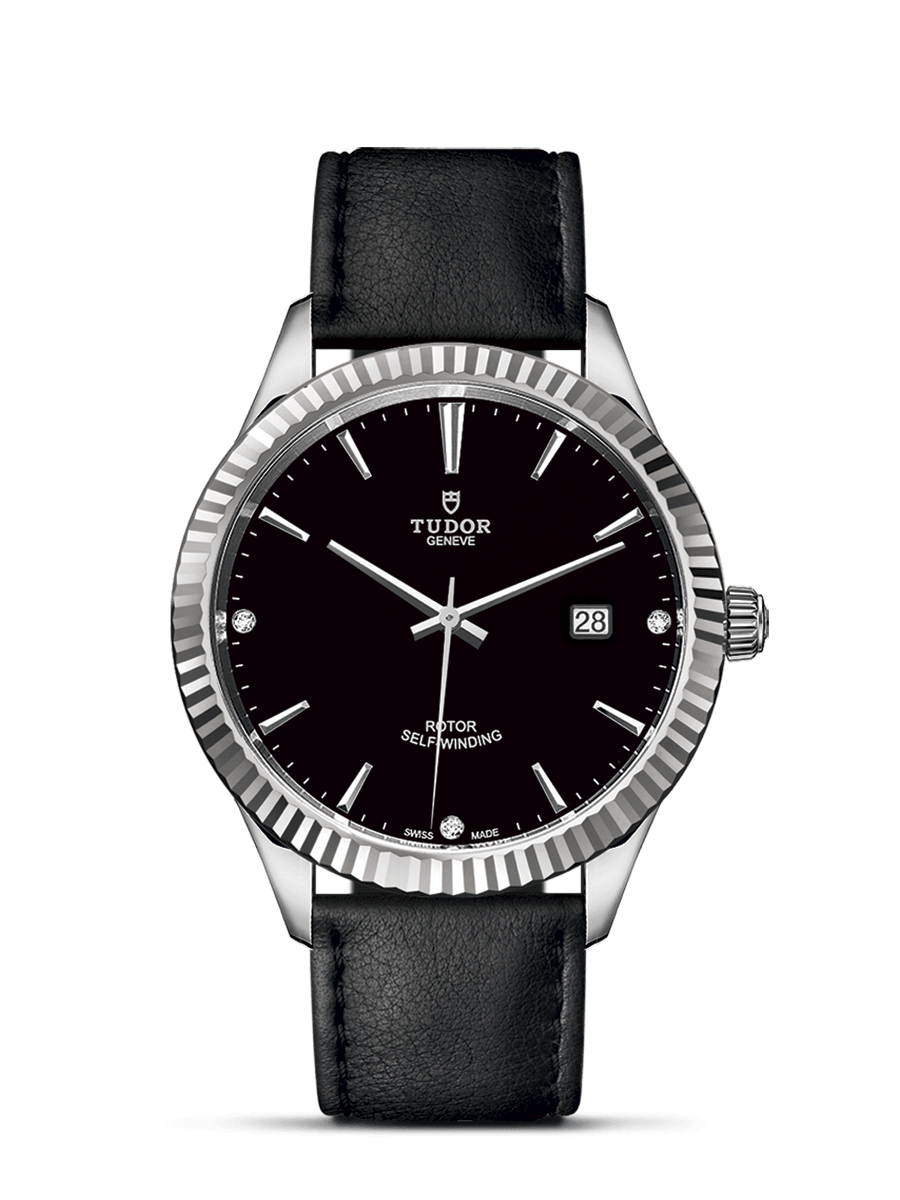 Tudor 12710-0025 : Style 41 Stainless Steel / Fluted / Black-Diamond / Strap