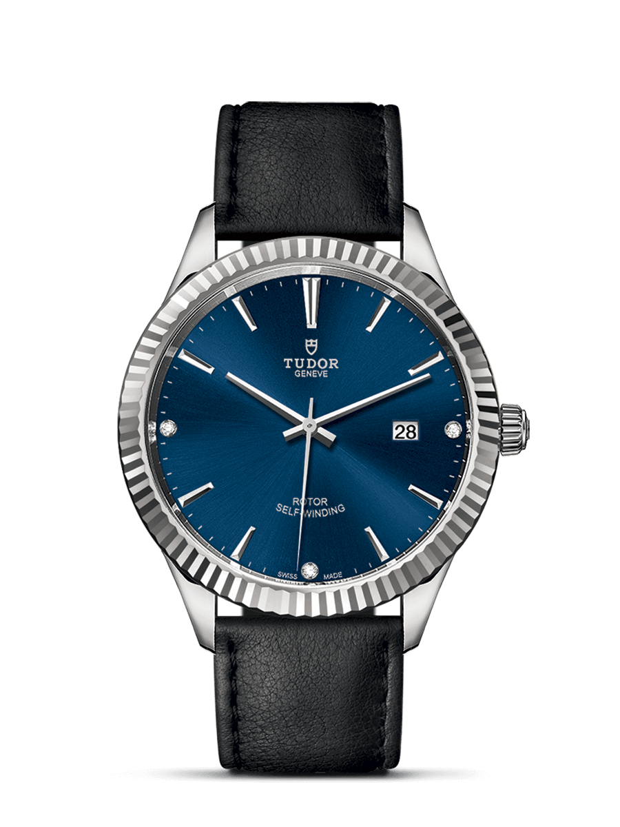 Tudor 12710-0029 : Style 41 Stainless Steel / Fluted / Blue-Diamond / Strap