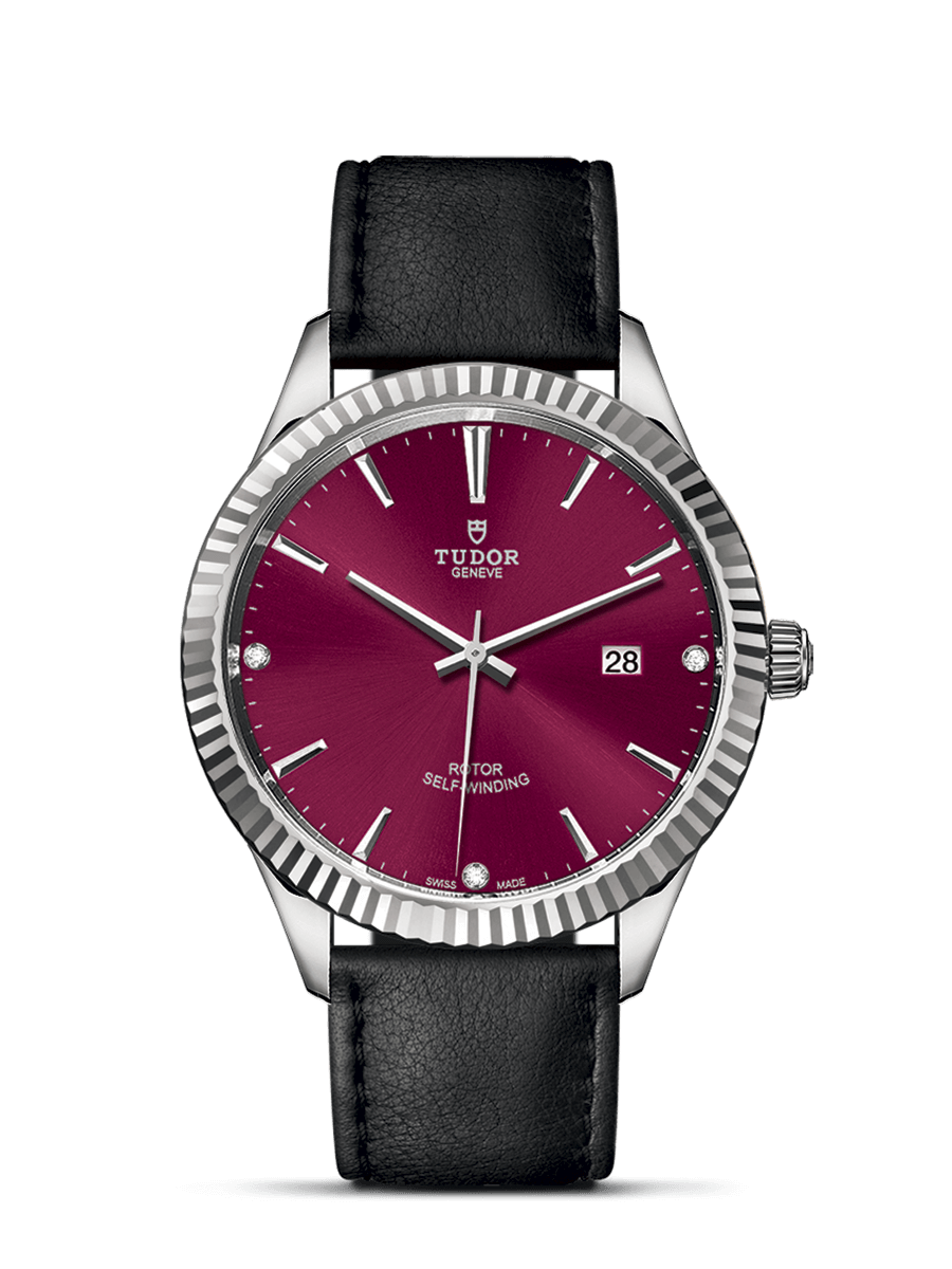 Tudor 12710-0030 : Style 41 Stainless Steel / Fluted / Burgundy-Diamond / Strap