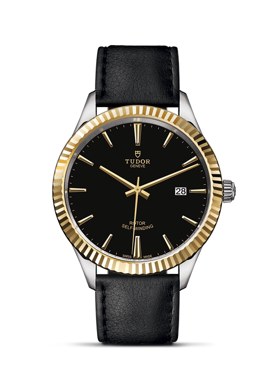 Tudor 12713-0019 : Style 41 Stainless Steel / Yellow Gold / Fluted / Black / Strap