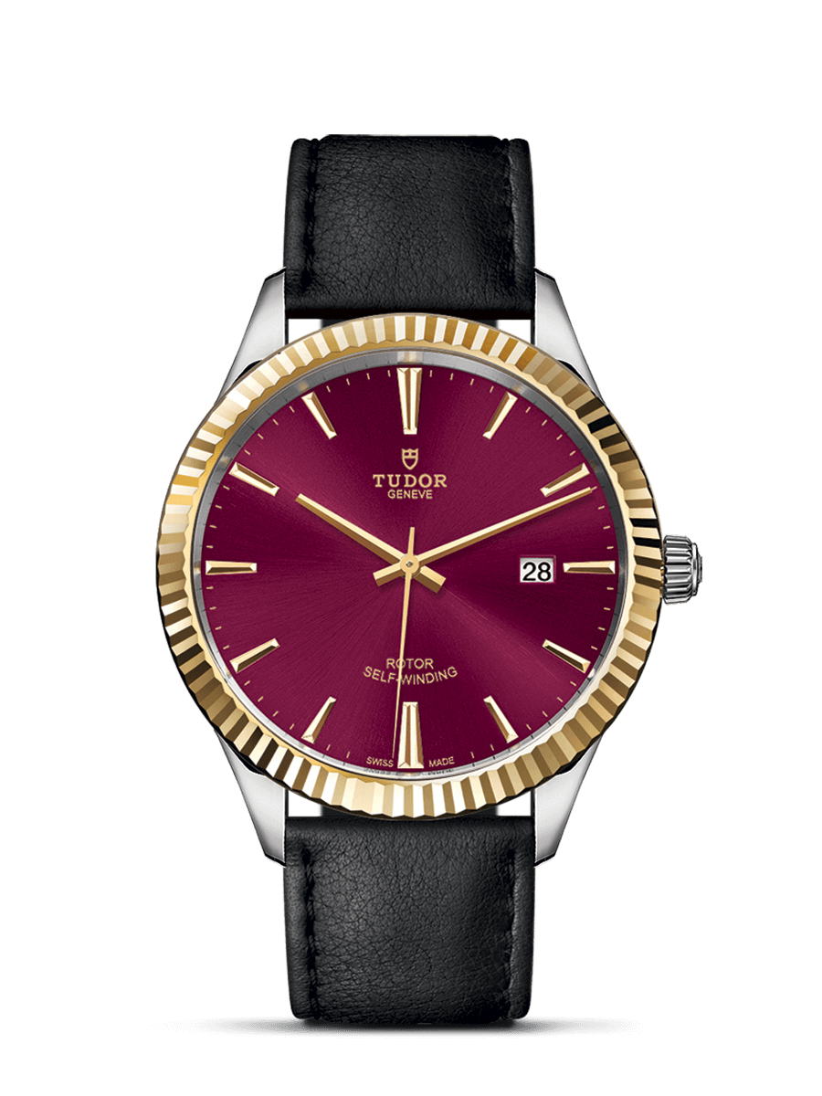 Tudor 12713-0023 : Style 41 Stainless Steel / Yellow Gold / Fluted / Burgundy / Strap