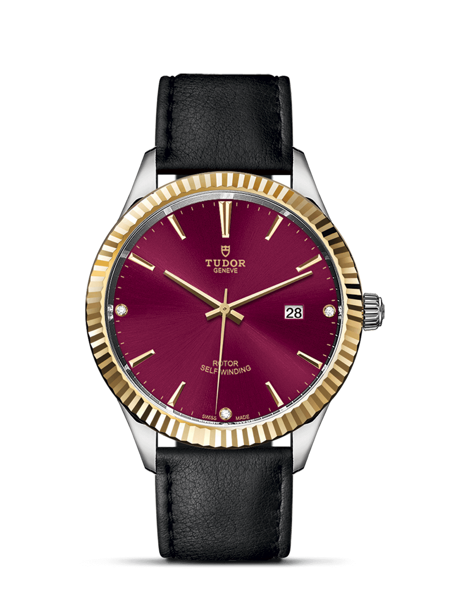 Tudor 12713-0024 : Style 41 Stainless Steel / Yellow Gold / Fluted / Burgundy-Diamond / Strap