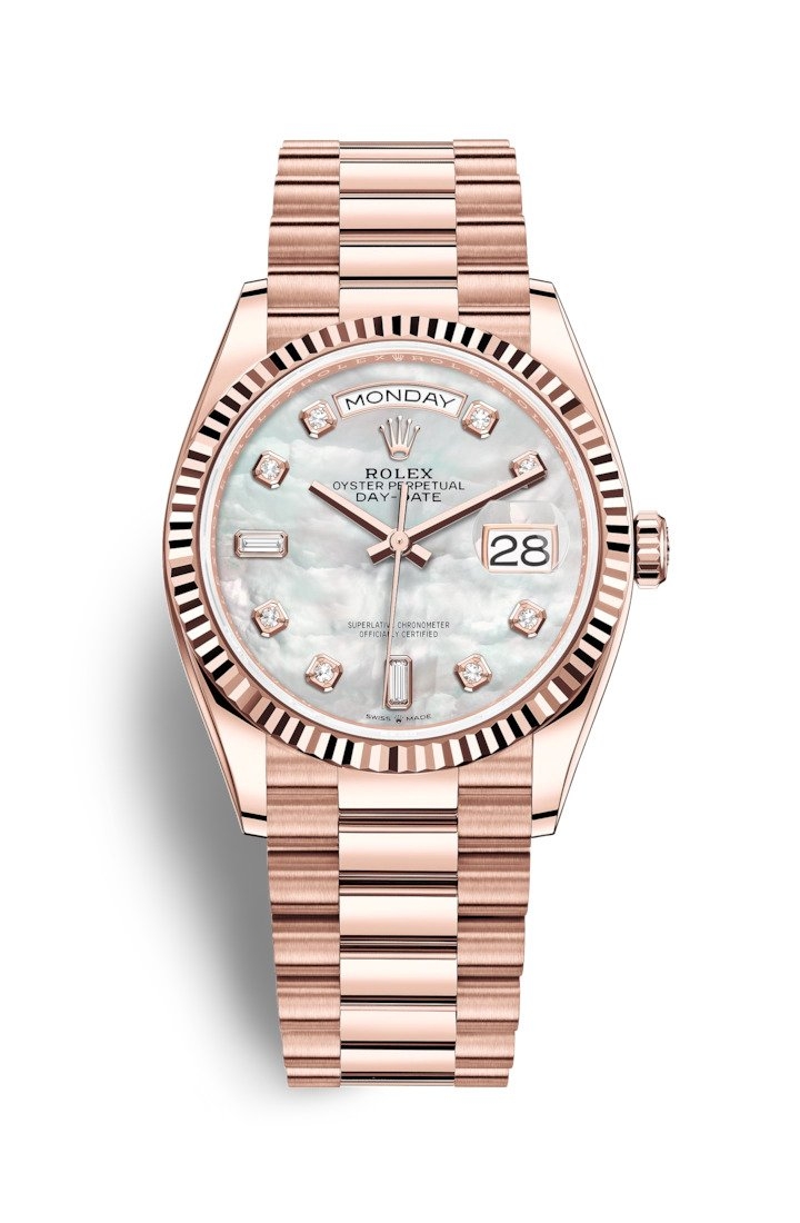 Rolex 128235-0029 : Day-Date 36 Everose Gold / Fluted / MOP-Diamond / President