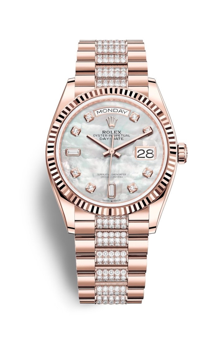 Rolex 128235-0032 : Day-Date 36 Everose Gold / Fluted / MOP-Diamond / President-Diamond