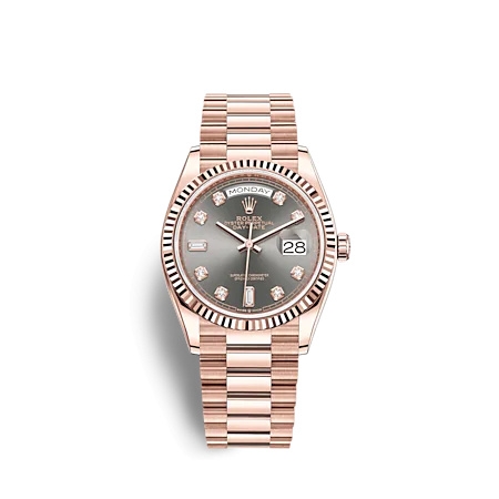 Rolex 128235-0050 : Day-Date 36 Everose Gold / Fluted / Slate - Diamond / President