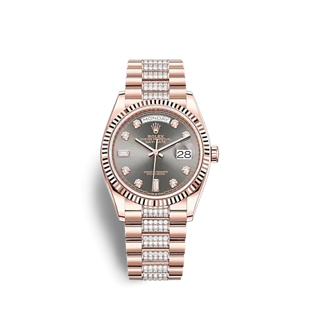 Rolex 128235-0051 : Day-Date 36 Everose Gold / Fluted / Slate - Diamond / President  - Diamond