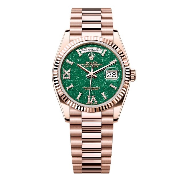 Rolex 128235-0068 : Day-Date 36 Everose Gold - Fluted  / Green Aventurine / President