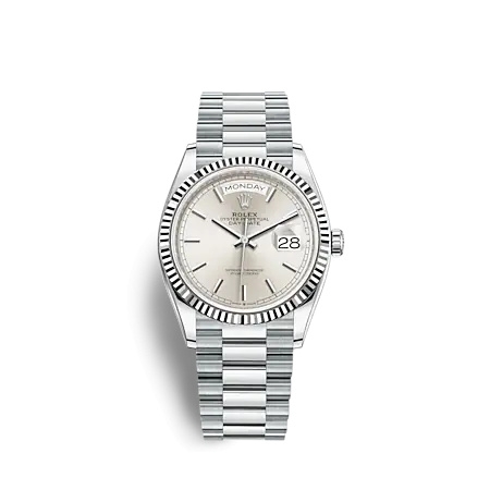 Rolex 128236-0001 : Day-Date 36 Platinum - Fluted / Silver / President