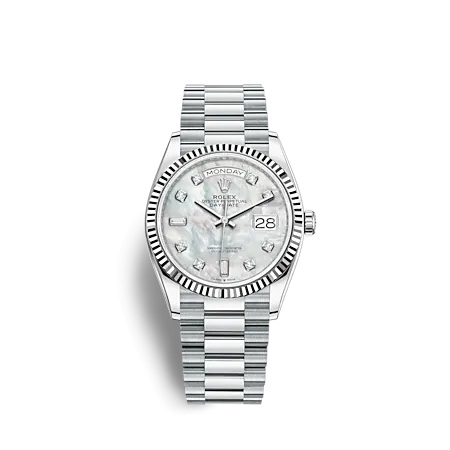 Rolex 128236-0002 : Day-Date 36 Platinum - Fluted / MOP / President