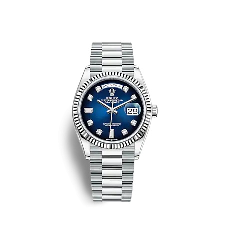 Rolex 128236-0005 : Day-Date 36 Platinum - Fluted / Blue Ombré / President