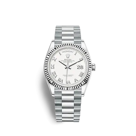 Rolex 128236-0007 : Day-Date 36 Platinum - Fluted / White - Roman / President