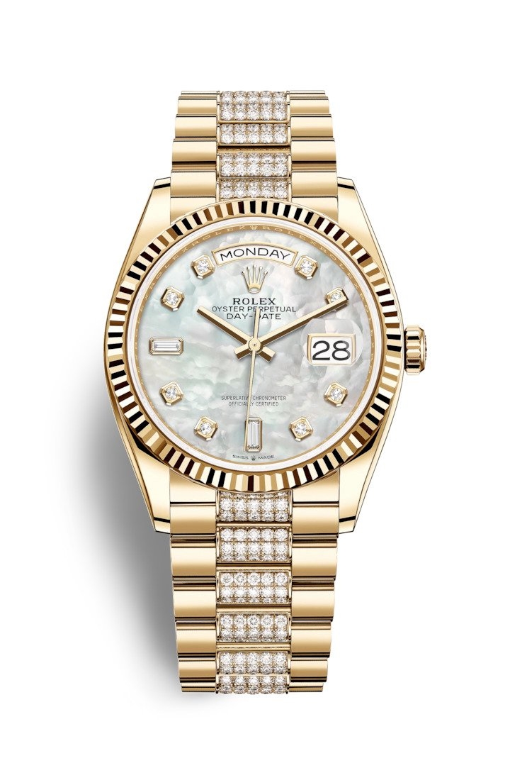 Rolex 128238-0032 : Day-Date 36 Yellow Gold / Fluted / MOP-Diamond / President-Diamond