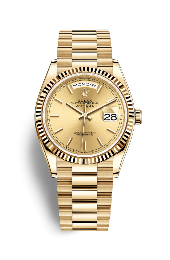 Rolex 128238-0045 : Day-Date 36 Yellow Gold / Fluted / Champagne / President