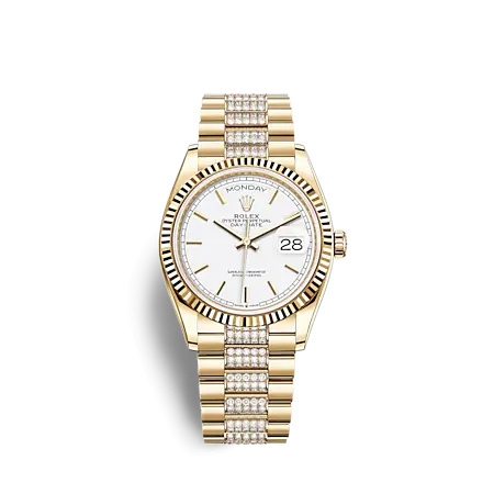 Rolex 128238-0082 : Day-Date 36 Yellow Gold / Fluted / White / President - Diamond