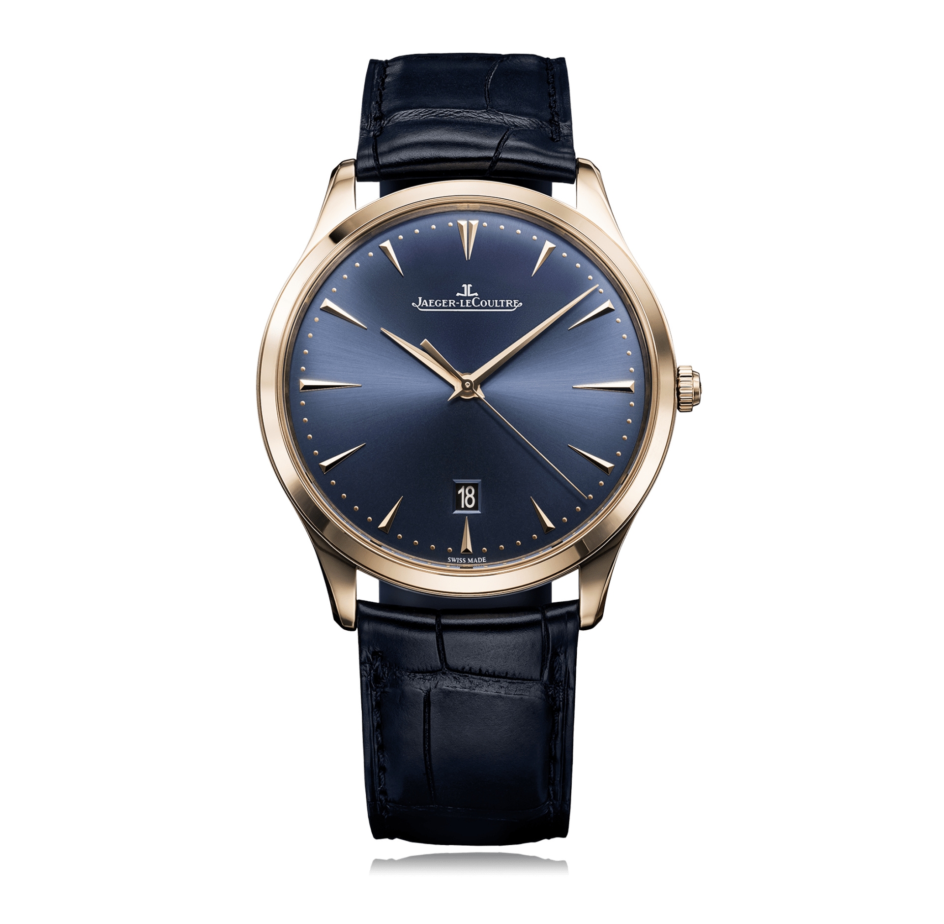 Jaeger-LeCoultre 128258S : Master Ultra Thin Date Red Gold / Bucherer Blue