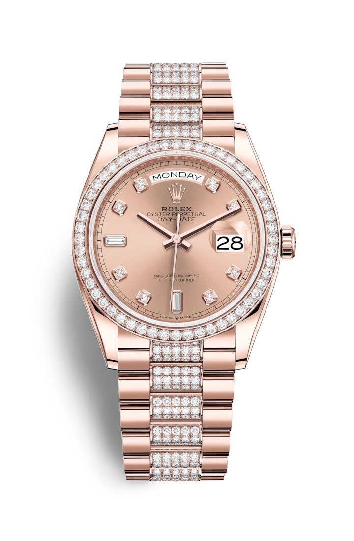 Rolex 128345RBR-0020 : Day-Date 36 Everose Gold / Diamond / Rose - Diamond / President - Diamond