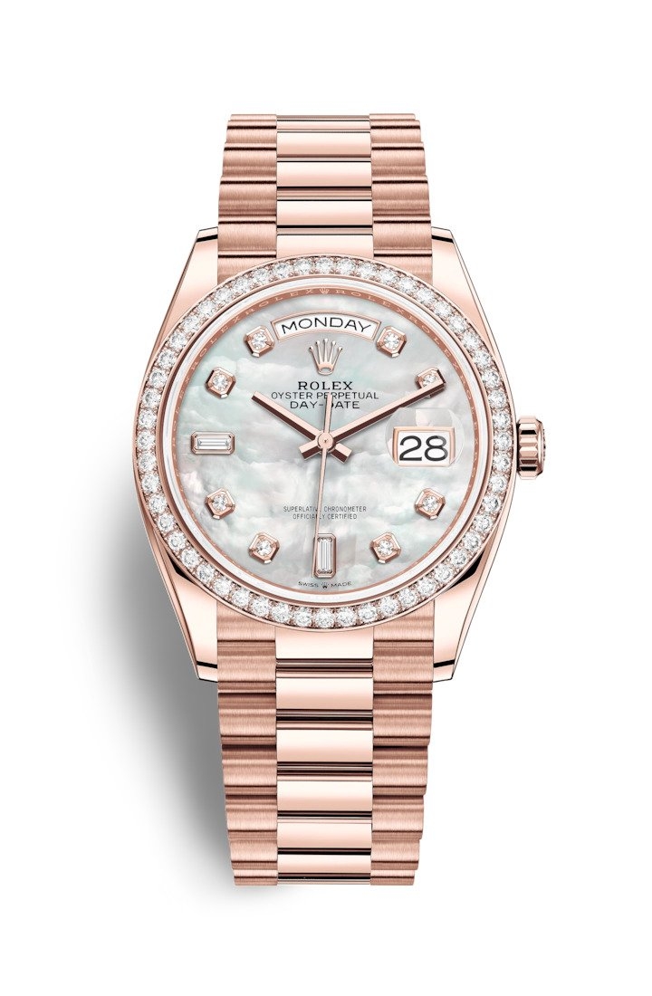 Rolex 128345RBR-0028 : Day-Date 36 Everose Gold / Diamond / MOP-Diamond / President