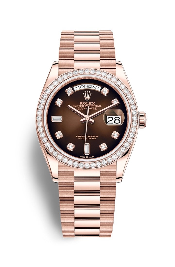 Rolex 128345RBR-0040 : Day-Date 36 Everose Gold / Diamond / Brown Ombré-Diamond / President