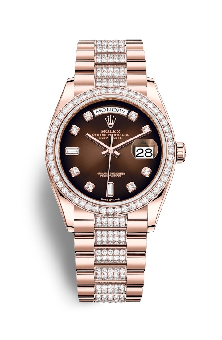 Rolex 128345RBR-0041 : Day-Date 36 Everose Gold / Diamond / Brown Ombré - Diamond / President - Diamond