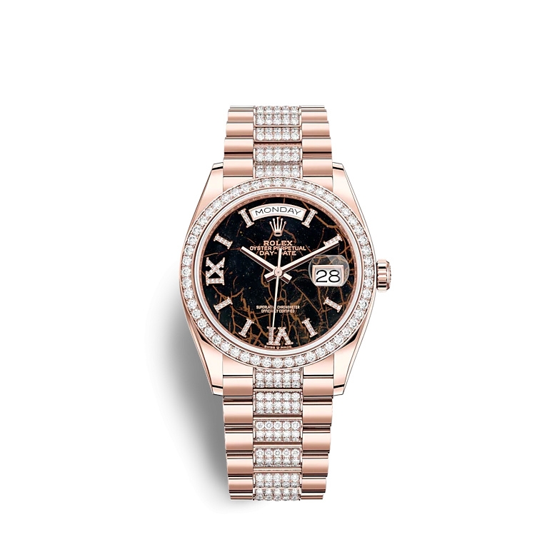 Rolex 128345RBR-0045 : Day-Date 36 Everose Gold / Diamond / Eisenkiesel / President-Diamond