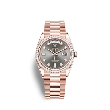 Rolex 128345RBR-0052 : Day-Date 36 Everose Gold - Diamond / Slate - Diamond / President
