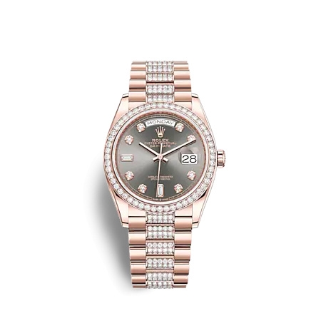 Rolex 128345RBR-0053 : Day-Date 36 Everose Gold - Diamond / Slate - Diamond / President - Diamond