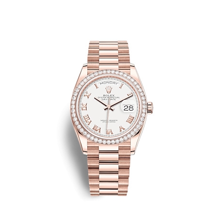 Rolex 128345RBR-0054 : Day-Date 36 Everose Gold / Diamond / White - Roman / President