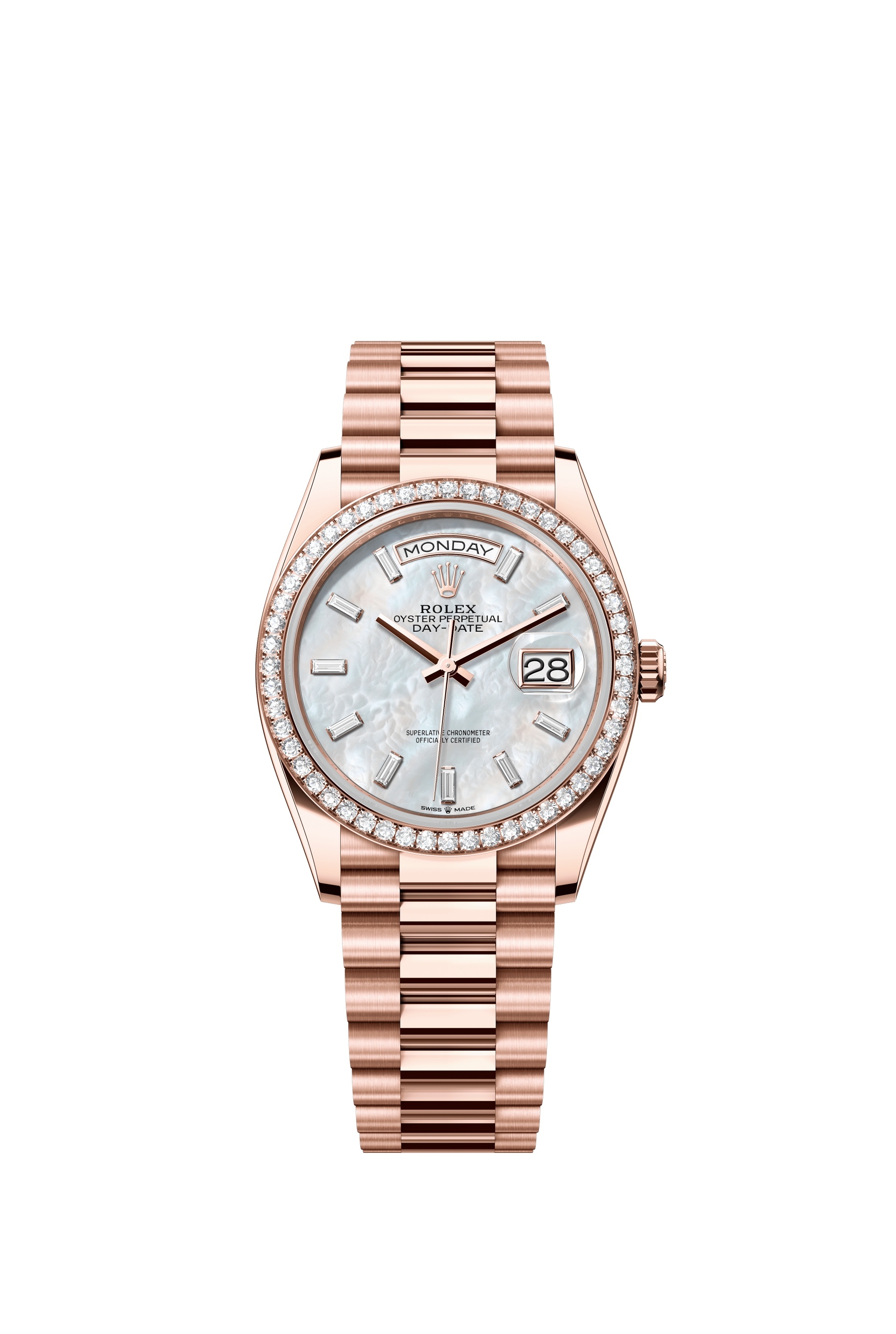 Rolex 128345RBR-0077 : Day-Date 36 Everose Gold / Diamond / MOP - Baguette / President