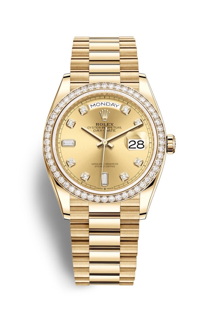Rolex 128348RBR-0008 : Day-Date 36 Yellow Gold / Diamond / Champagne-Diamond / President