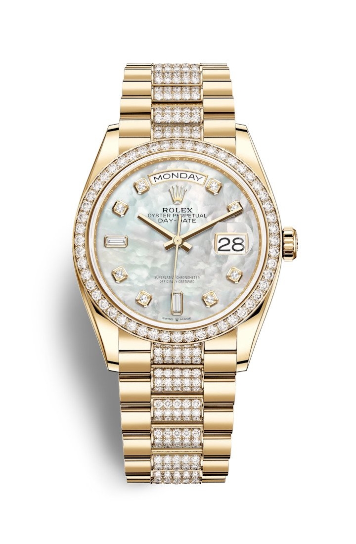 Rolex 128348RBR-0019 : Day-Date 36 Yellow Gold / Diamond / MOP - Diamond / President - Diamond