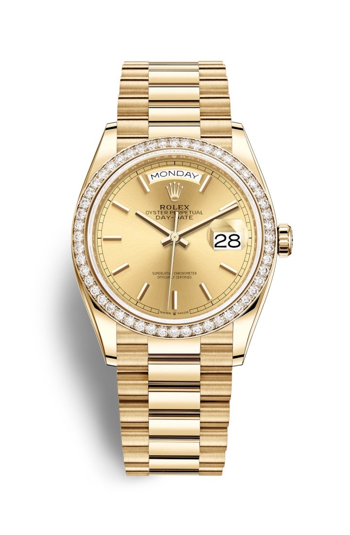 Rolex 128348RBR-0026 : Day-Date 36 Yellow Gold / Diamond / Champagne / President