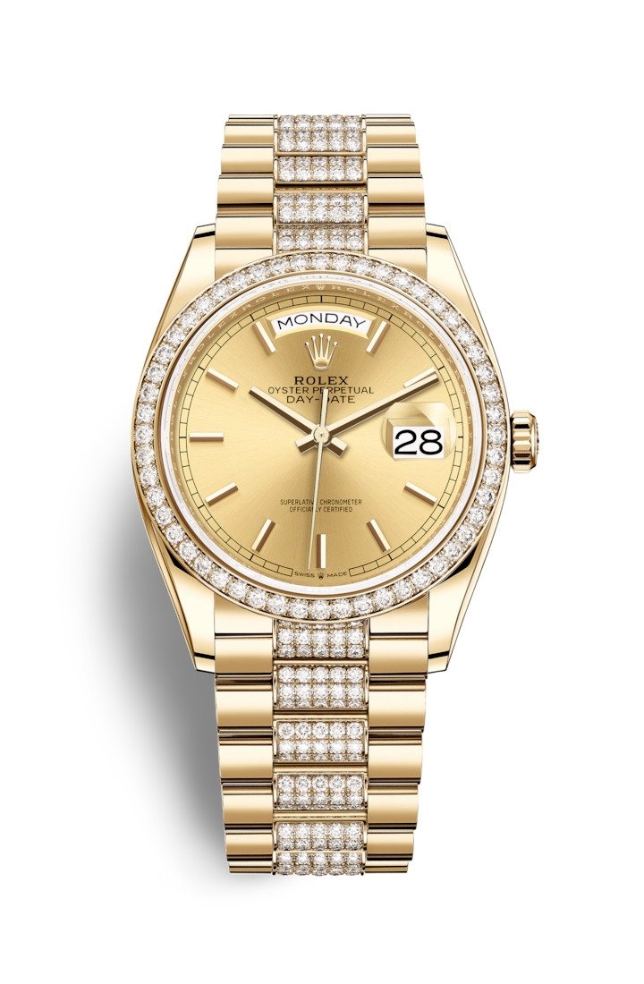 Rolex 128348RBR-0027 : Day-Date 36 Yellow Gold / Diamond / Champagne / President-Diamond