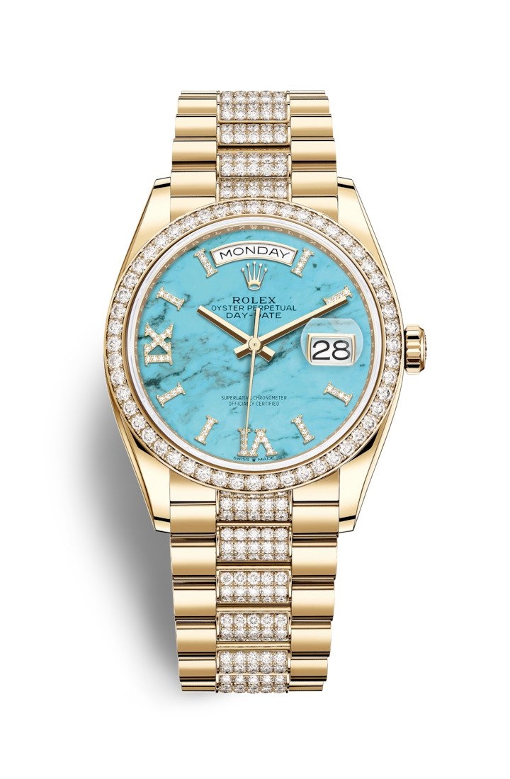 Rolex 128348RBR-0038 : Day-Date 36 Yellow Gold / Diamond / Turquoise / President-Diamond