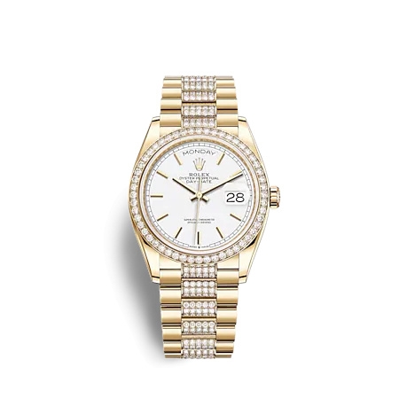 Rolex 128348RBR-0048 : Day-Date 36 Yellow Gold Diamond / White / President - Diamond